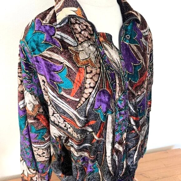 90's Funky Velvet Abstract Zip Up Jacket - Size Medium - KOCAL - Unisex - Picture 5 of 12
